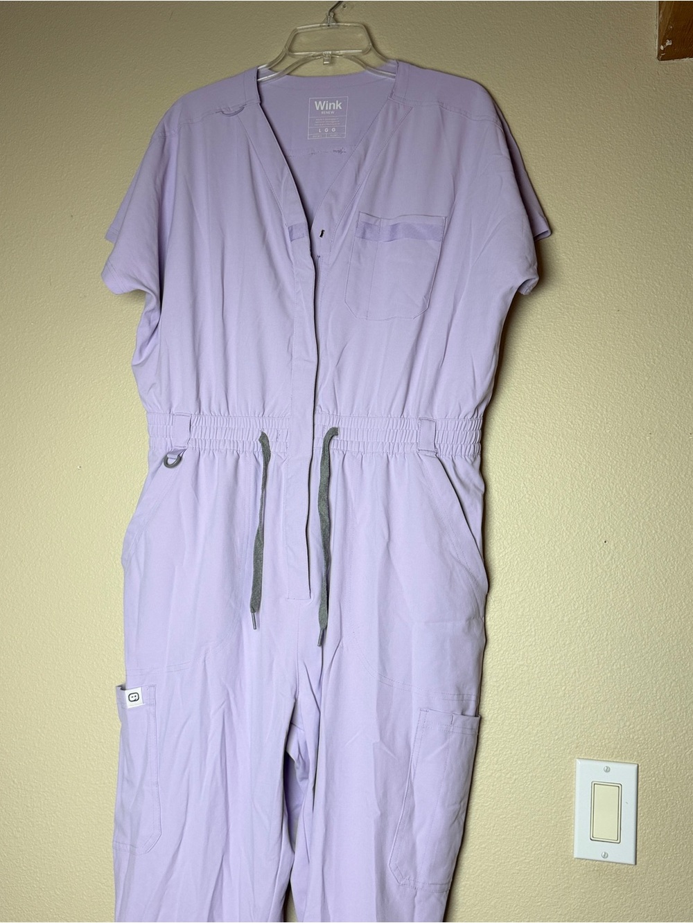 WINK RENEW 9-Pocket Zip Front Women's Jumpsuit L -  Pastel Lilac
